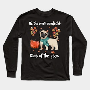 Pug Dog Autumn Fall Most Wonderful Time Maple Gift Long Sleeve T-Shirt